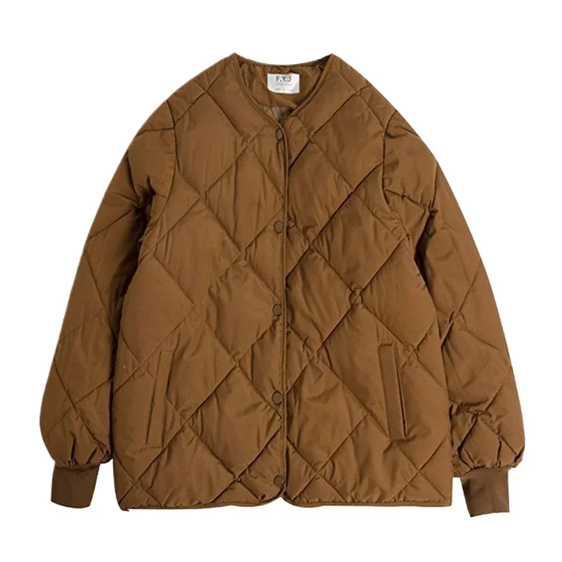 Женское Укороченное пальто с хлопковой подкладкой легкое Свободное круглым