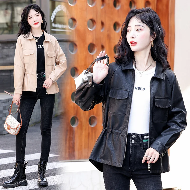 100% genuine real Spring Autumn 2023 Haining Women's Fashion Leather Loose Versatile Korean Sheepskin Jacket Small Coat