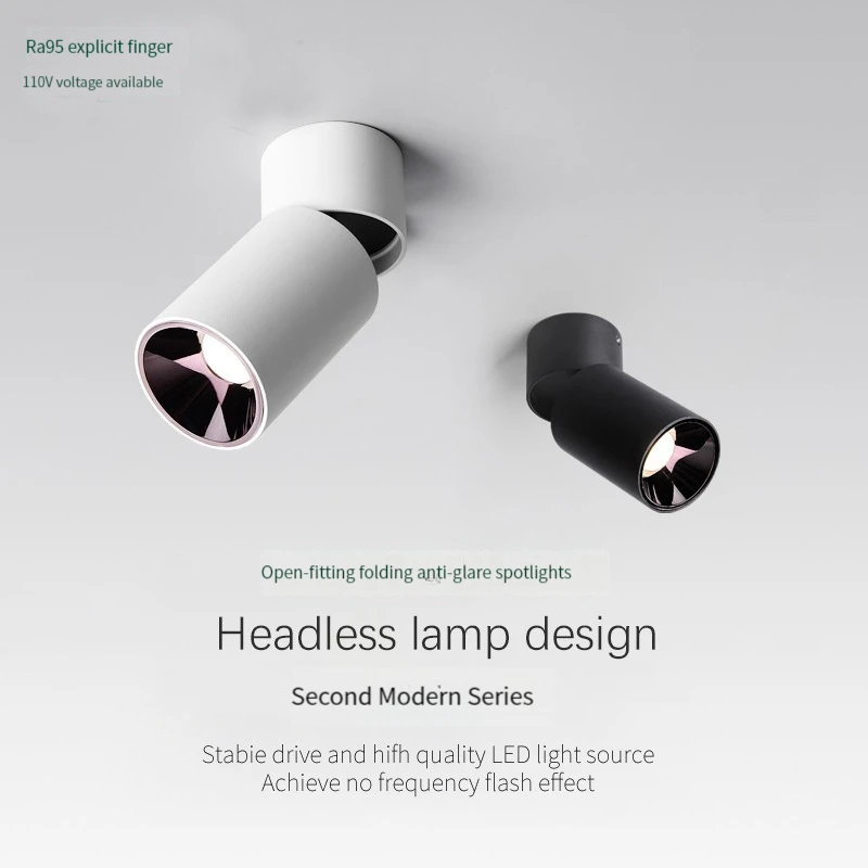 

Adjustable angle LED down light spotlights, surface mounted, foldable, non perforated barrel light, living room background wall,