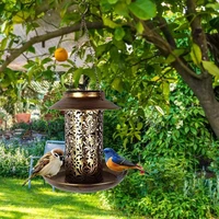 2022new metal bird feeder outdoor hanging bird food holder solar lawn lamp garden decor outdoor hanging solar powered led light