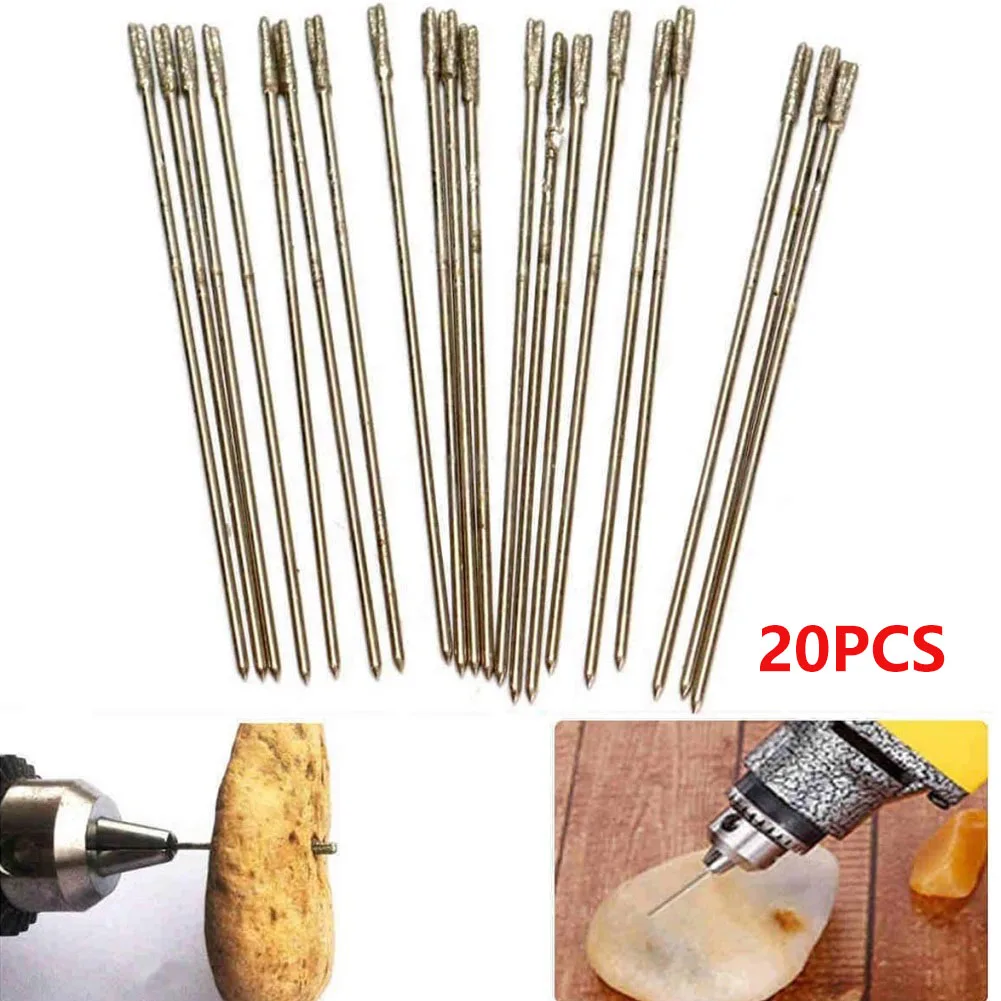 

20Pcs 1mm Diamond Coated Lapidary Drill Bit Solid Bits Needle For Jewelry Ceramic Jade Agate Glass Amber Drilling Tool For Tools