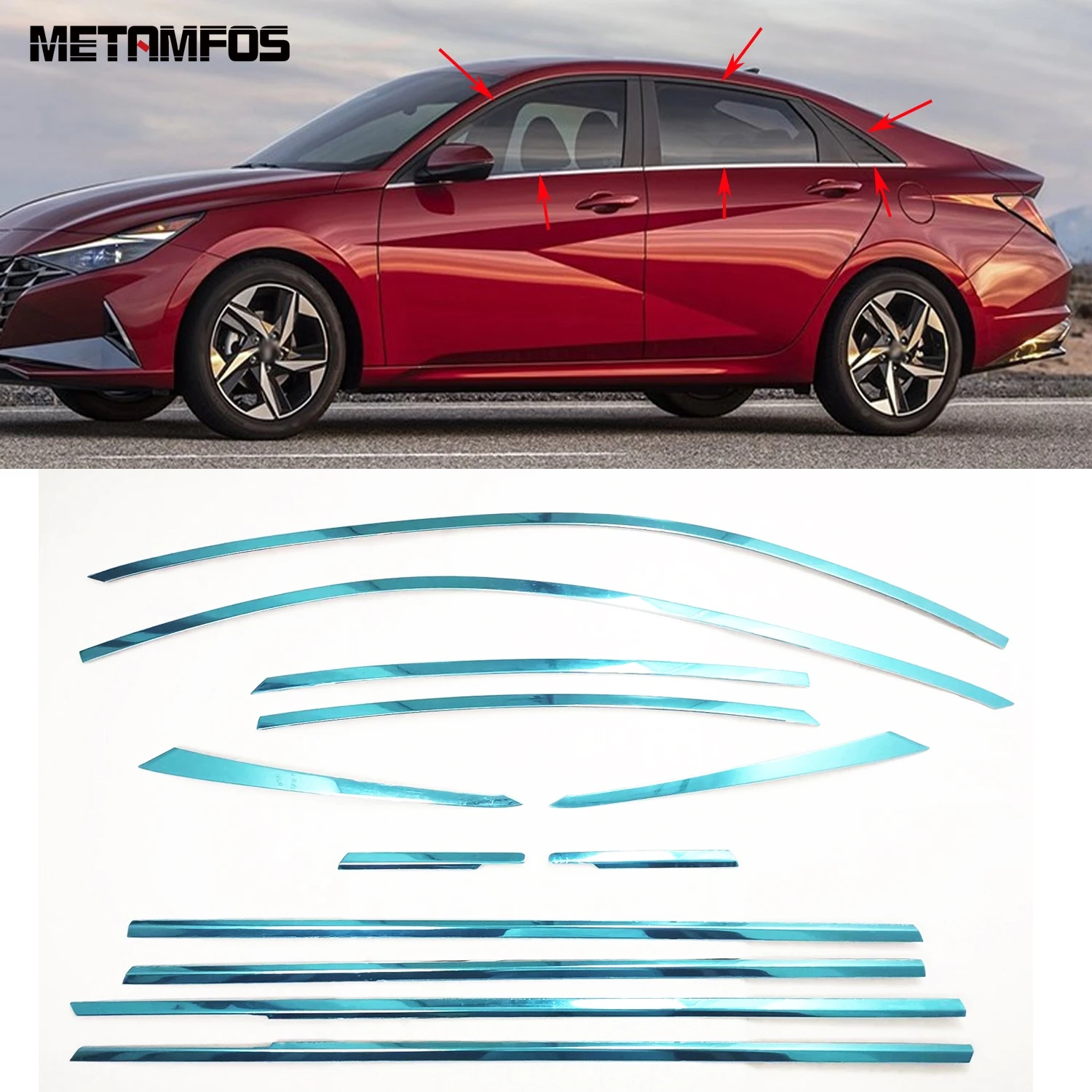 

For Hyundai elantra 2021 2022 2023 Stainless Upper+Lower Window Sill Frame Strip Cover Trim Sticker Accessories Car Styling