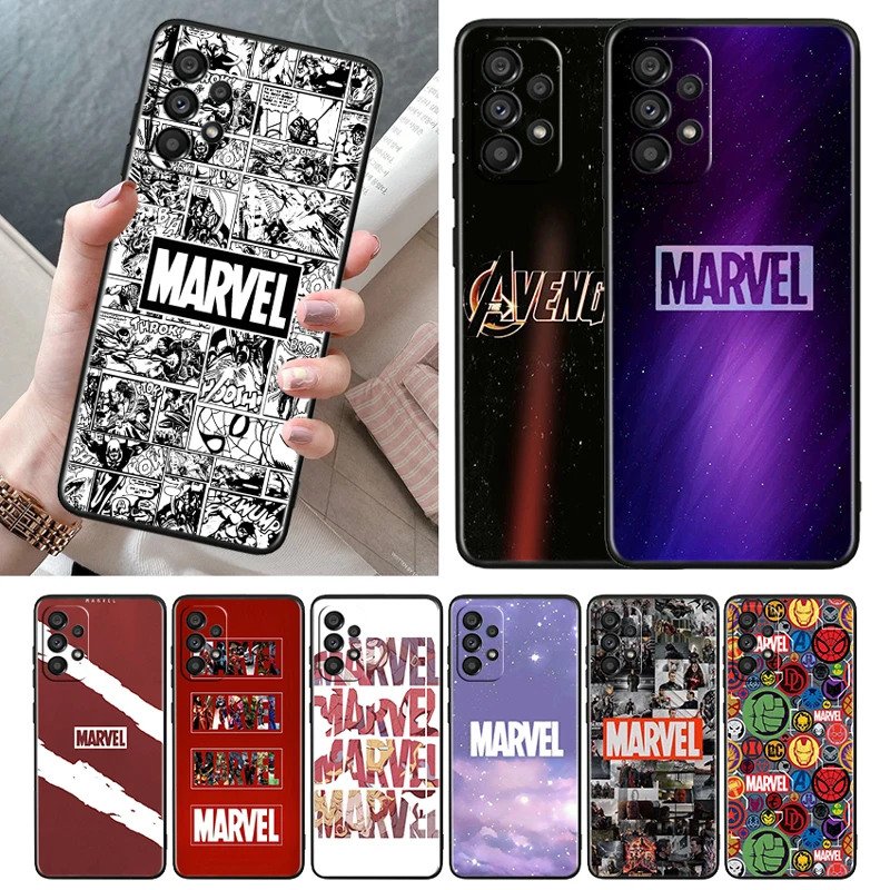 

Marvel Logo Avengers Case For Samsung Galaxy A52S A72 A71 A52 A51 A12 A32 A21S A73 A53 4G 5G Black Phone Cover Shell Core Capa