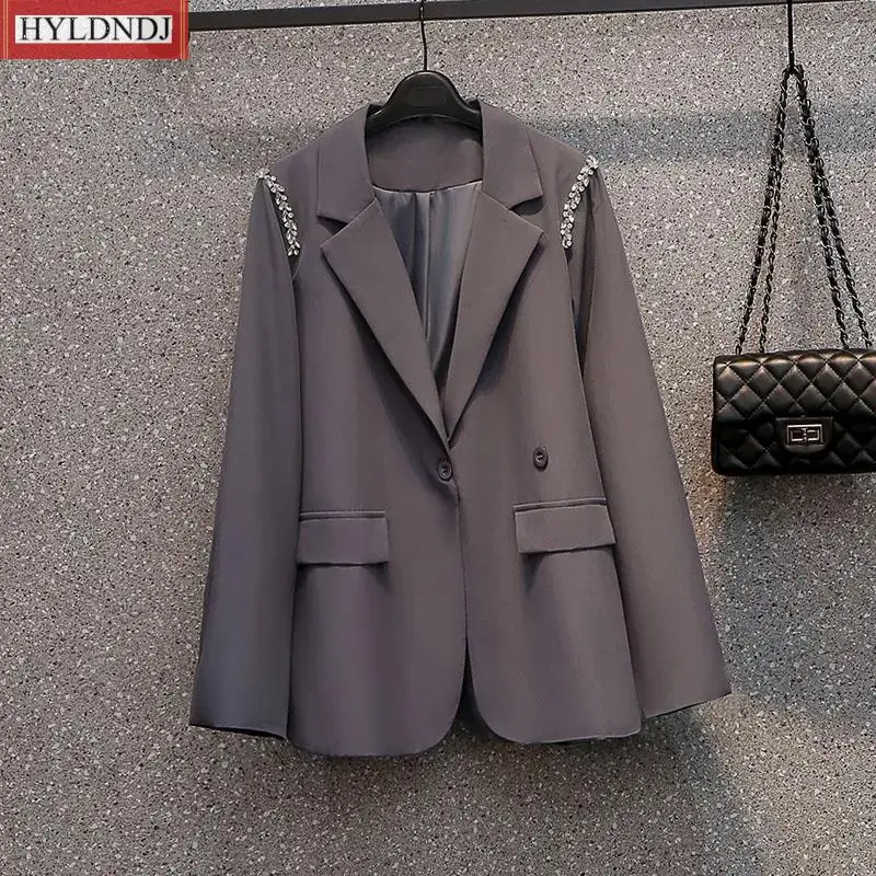 New Spring Autumn One Piece Casual Blazer Plus Size Office Professional Jacket Khaki Diamond Fashion Women's Blazer