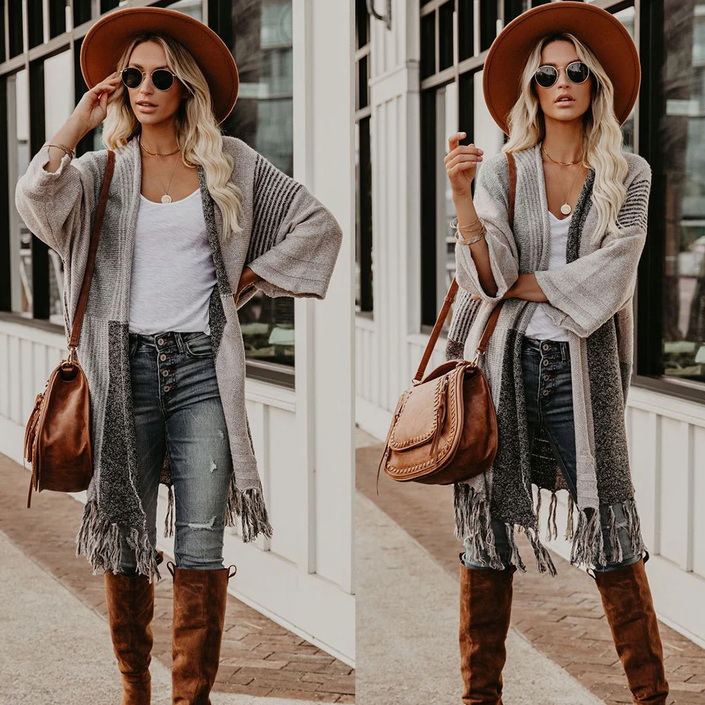 

2023 Autumn and Winter New Women's Sweater Tassel Knitwear Shoulder Coat Women