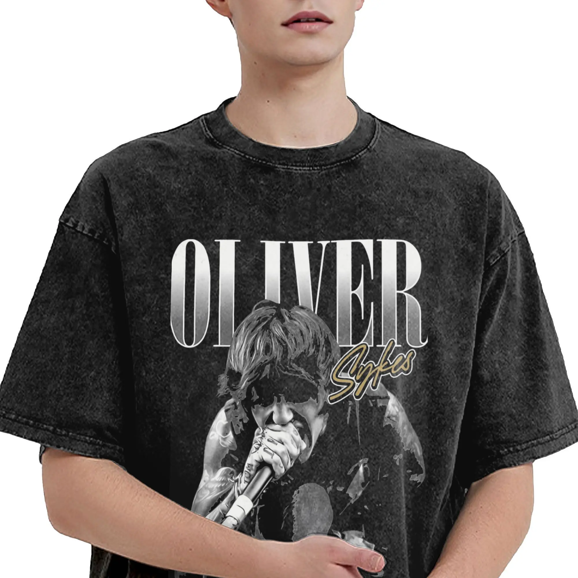 Уличная одежда Bring Me The Horizons OLIVER SYKES винтажная стираная футболка мужская хлопковая