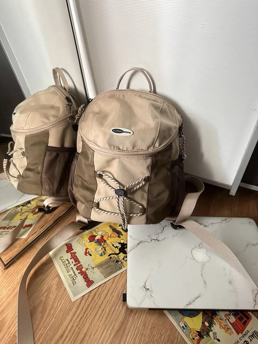 

Drawstring nylon outdoor travel unisex backpack causal solid color school backpack for women and men simple new commuter bag