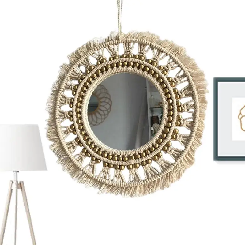 

Круглое зеркальное декоративное макраме настенное зеркало, декоративное круглое зеркало для ванной, гостиной, спальни, прихожей