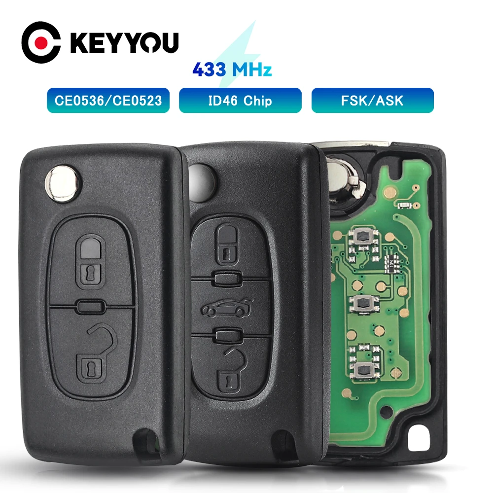 KEYYOU 2/3 Buttons ASK/FSK Remote Key Circuit Board For Peugeot 207 408 307 308 408 Citroen C2 C3 C4 Picasso ID46 CE0536/0523