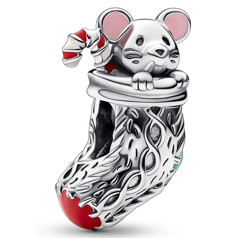 

Authentic 925 Sterling Silver Moments Festive Mouse & Stocking Bead Charm Fit Women Pandora Bracelet & Necklace Jewelry