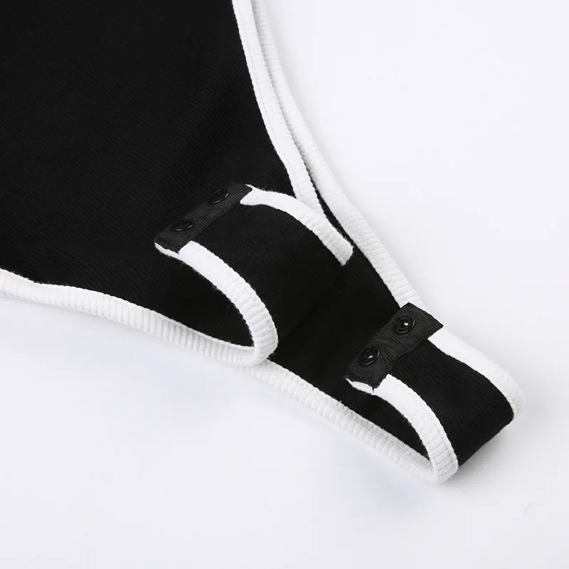 Color Contrast Hollow Out Underwaist One-Piece Vests Letter Print Spaghetti Strap Bodysuit Sport Jumpsuit Women Y2k Garment