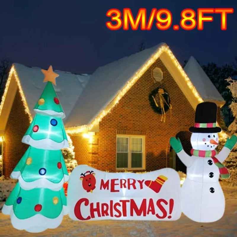 Рождественский Надувной Елочный Баннер Снеговик Со Светодиодной Подсветкой