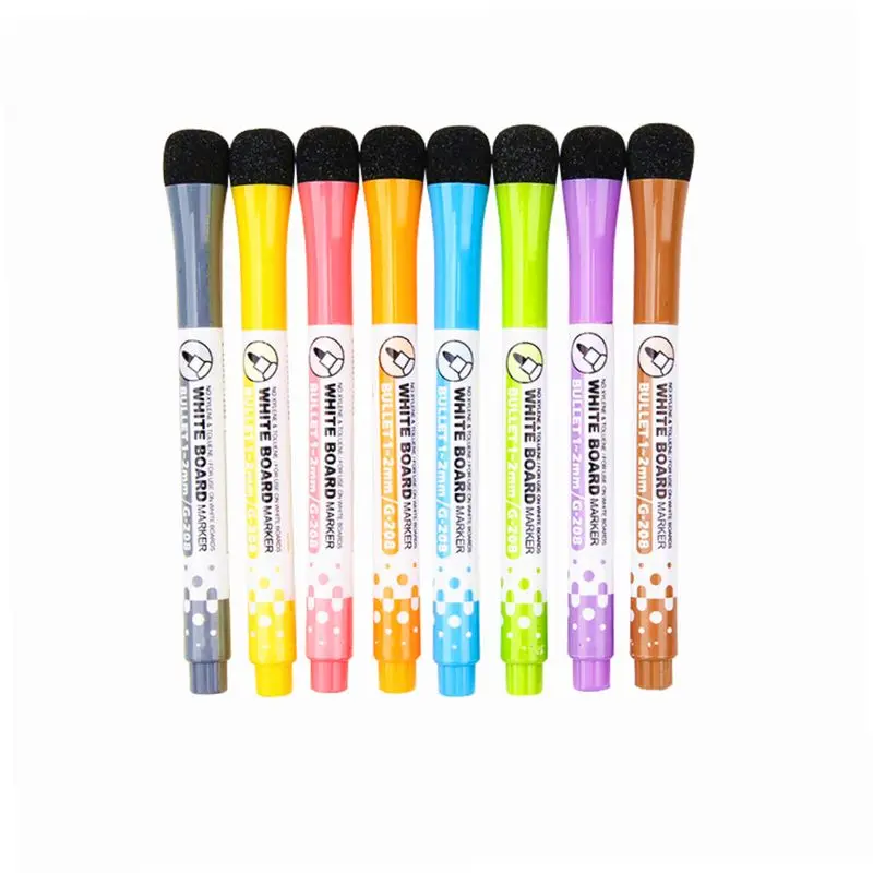 

8 Colors Whiteboard Marker Pens with Sponge Erasers Magnetic Coloring Markers