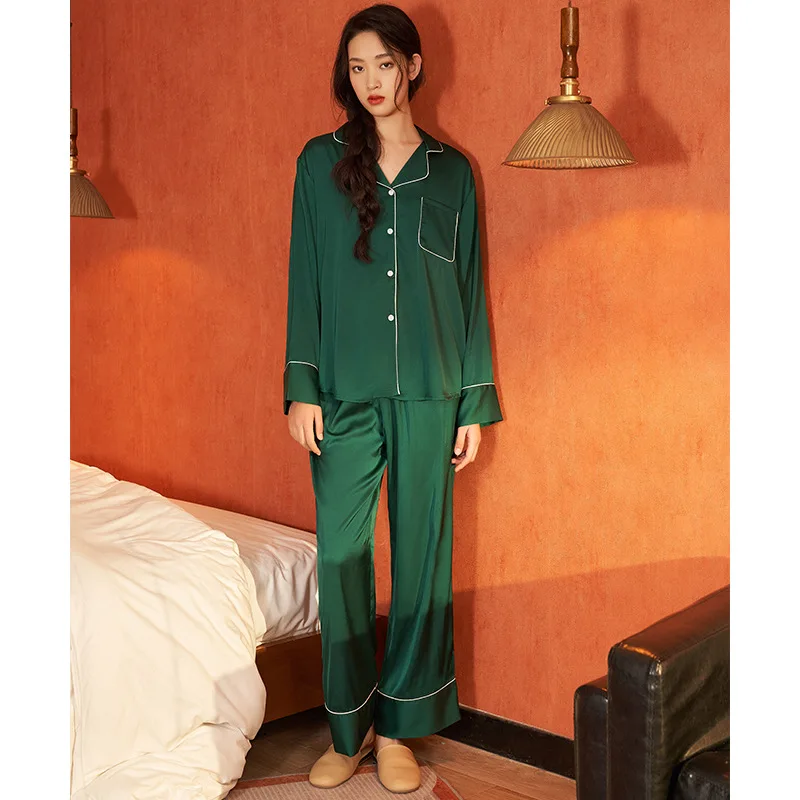 High Quality Silk Satin Pajamas Womens Pyjamas Set Long Sleeve Sleepwear Homewear Pajamas Suit Female Two Piece Set Loungewear
