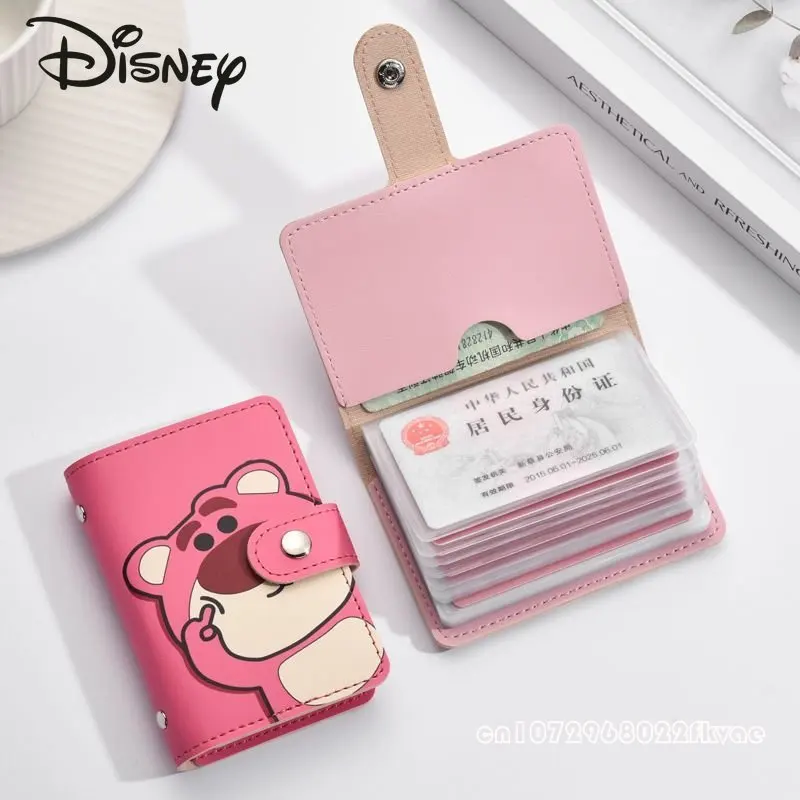 Disney Strawberry Bear New Multifunctional Card Bag Large Capacity Multi Slot Card Holder Cartoon Cute Women's Bank Card Bag