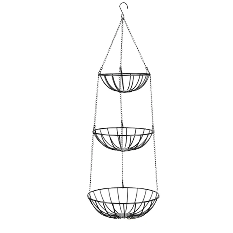 

3-Tier Wire Hanging Basket Iron Wire Basket Fruit Swing Bowl Rack Display Stand