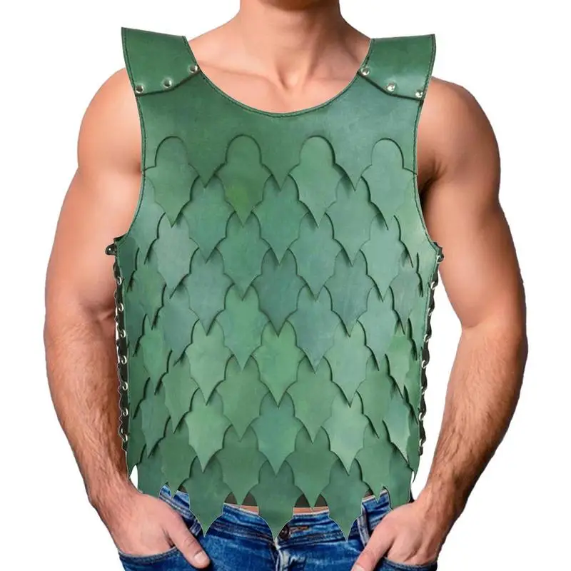 

Medieval Fantasy Leather Scale Vest Armor Larp Elf Knight Warrior Cosplay Costume Green Jerkin Tabard Men Cuirass Outfit Doublet