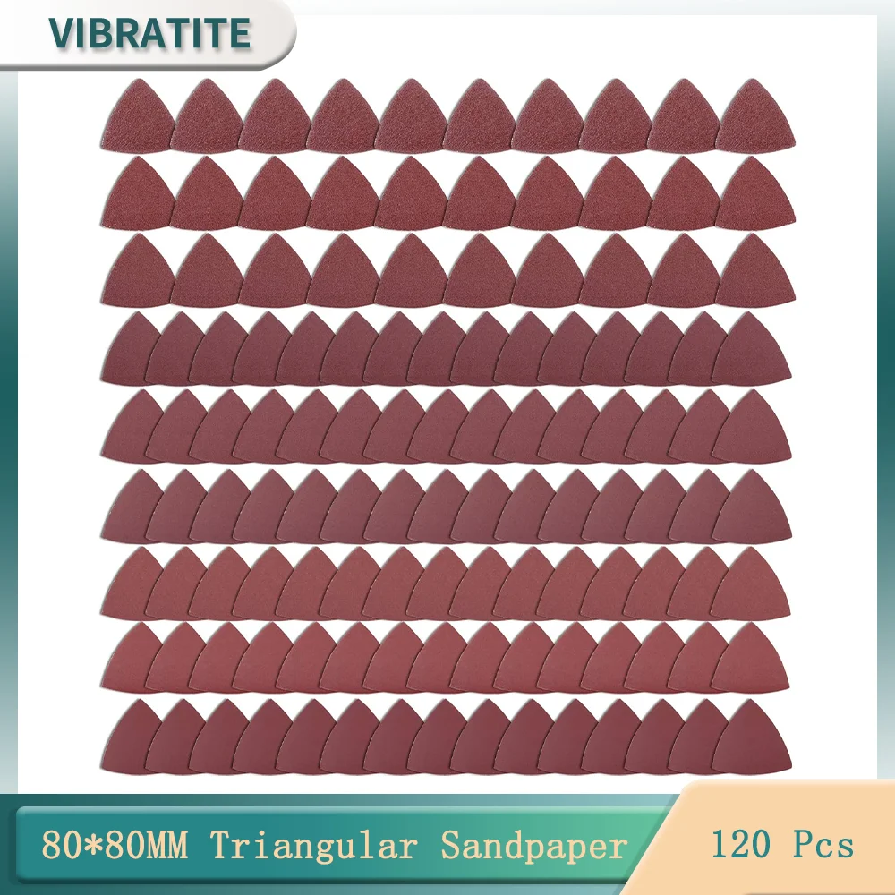 

120 Штук треугольных листов наждачной бумаги с крючками и петлями размером 80 * 80 * 80 мм Подходят для 3-1 / 8-дюймовой колеблющейся многофункциональной шлифовальной площадки в ассортименте 40-400#