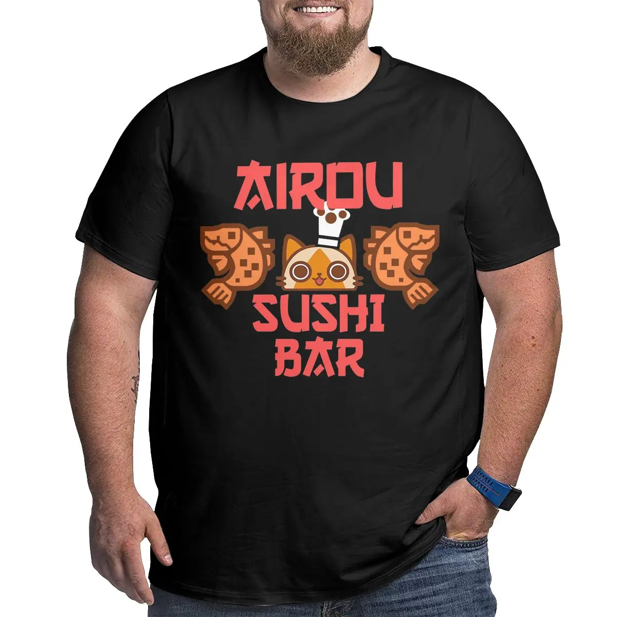 Abby Star Cool Men T-Shirts Tops Cotton Airou Sushi Bar Fashion TShirts Round Collar Clothing