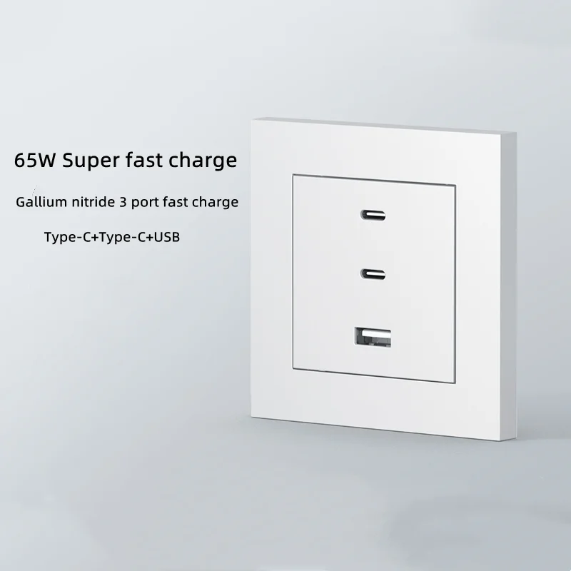 

Gallium Nitride Universal 65W Super Fast Charging 3 USB Port Wall Socket,Type-C Quick Charging Adapter Socket,White Power Outlet