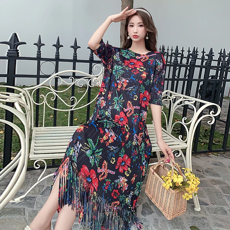 

Женское винтажное плиссированное платье миаке, длинное облегающее платье с высокой талией, складками и принтом, лето 2023