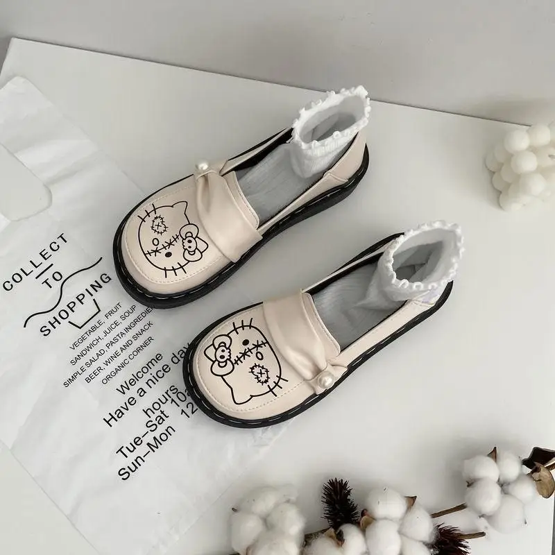 

Cute Sanrio Hello Kitty Leather Shoes Girl Fashion Cartoon Kawaii Versatile Round Toe Jk Uniform Shoes Girl Birthday Gift