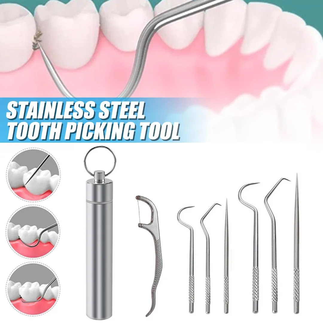 

1/4/5/6/7/8 Pcs Portable Stainless Steel Toothpicks Set Reusable Metal Toothpick Tool Oral Dental Teeth Cleaner Accessories