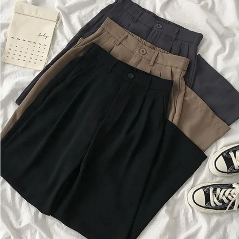 

2023 Women's plain casual pants High waist retro wide leg pants