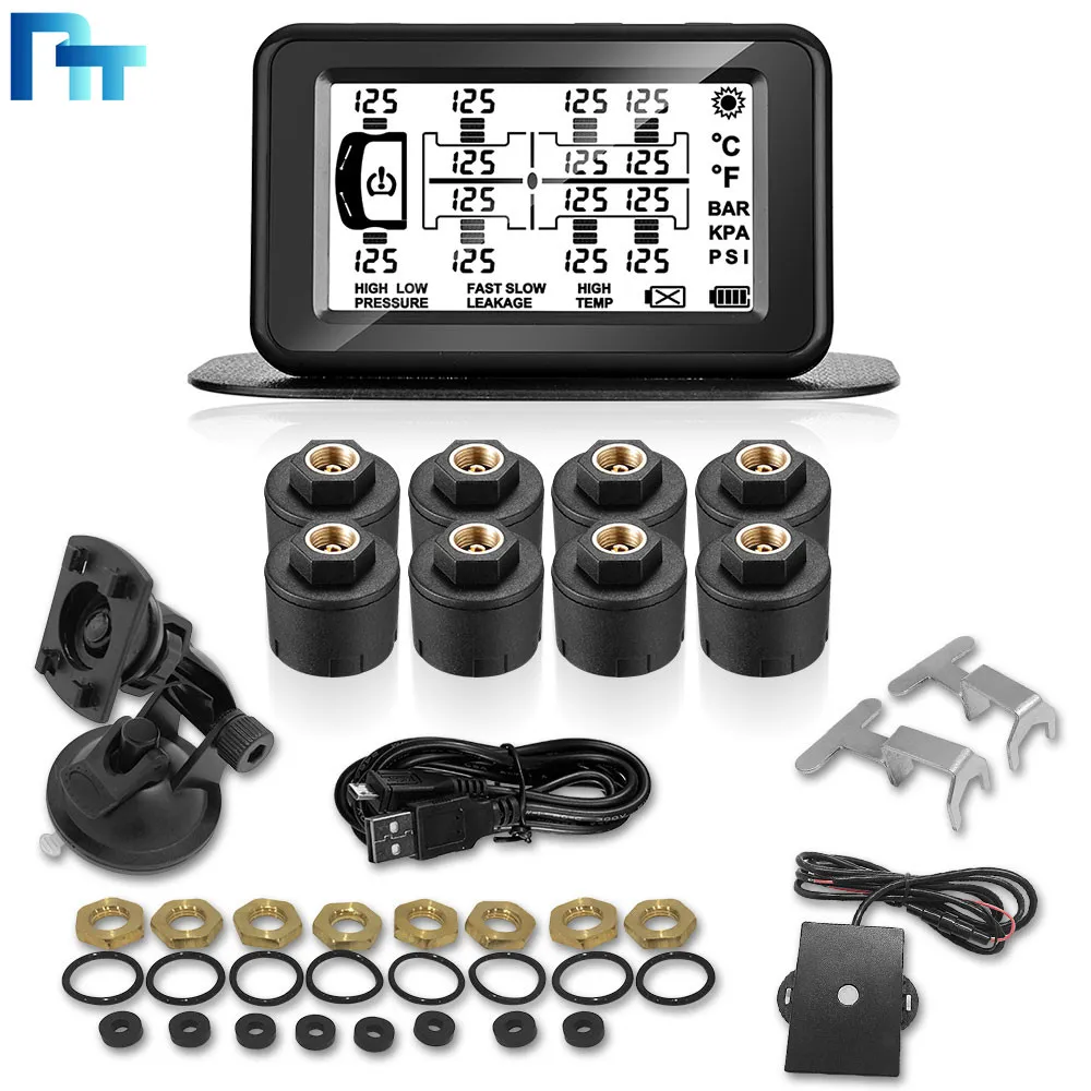 

Улучшенная версия системы контроля давления в шинах RV Tpms с 8 датчиками, беспроводная система контроля давления в шинах на солнечной энергии,...