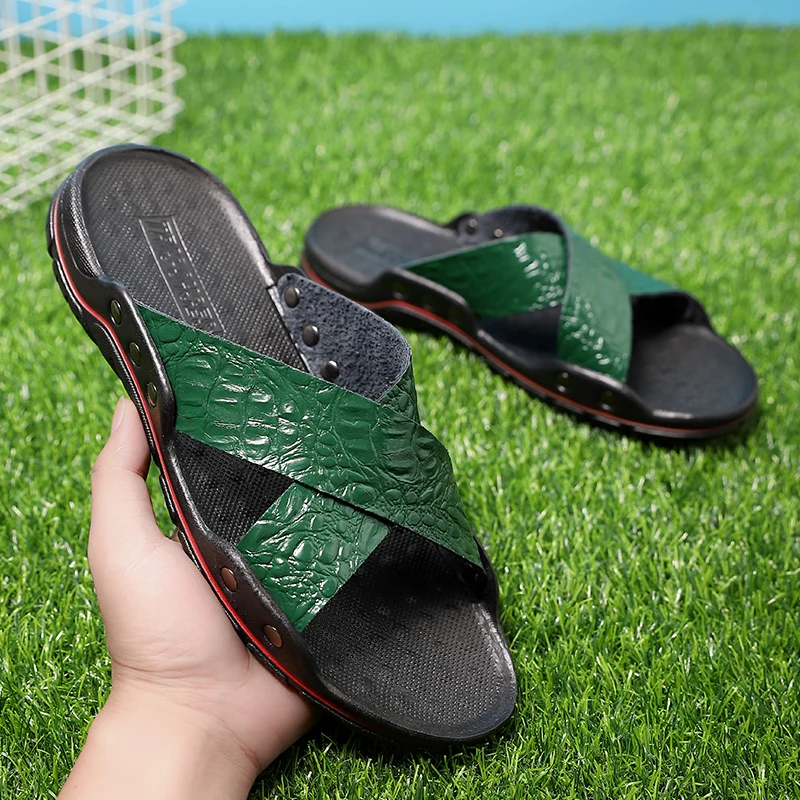 

Mens Beach Slippers Leather Summer Man's Outdoor Home Casual Sandals Male Water Sport Sneakers Swimming Diving Trekking Big 50