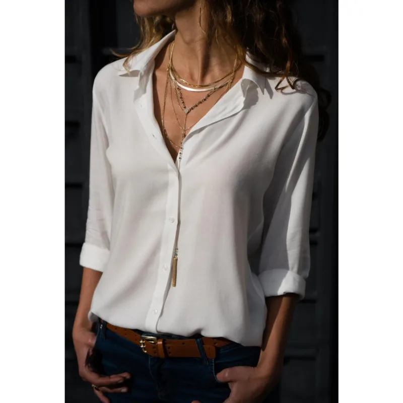 

Autumn and Winter Women's 2023 Temperament Versatile Fashion Long Sleeve Women's Deep V-Button Chiffon Shirt