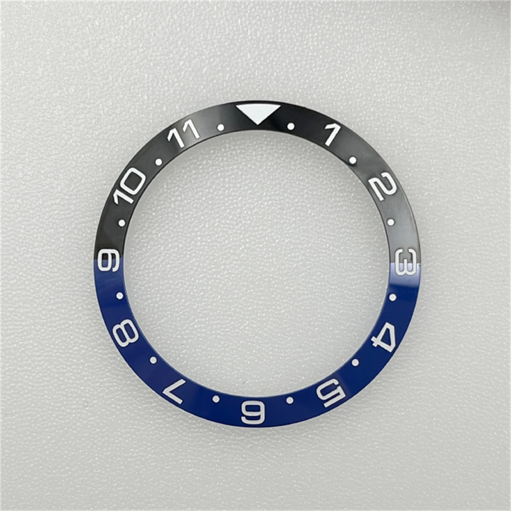 38MM GMT Ceramic Bezel Mechanical Diving Watch Chronograph Ring Mouth No Luminous Black Blue Watch Bezel Replacement Parts
