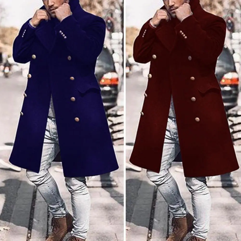 

Stylish Men Outerwear Autumn Winter Double Breasted British Style Coldproof Buttons Trench Coat Men Woolen Outerwear Dressing