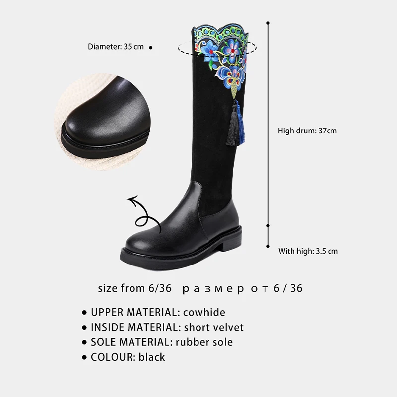 Ods кисточки вышивка осень-зима новые толстые ковбойские уличные ботинки с