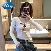 disney mickey pattern cotton new spring and autumn white bottoming shirt womens tight fitting long sleeved slim fitting t shirt