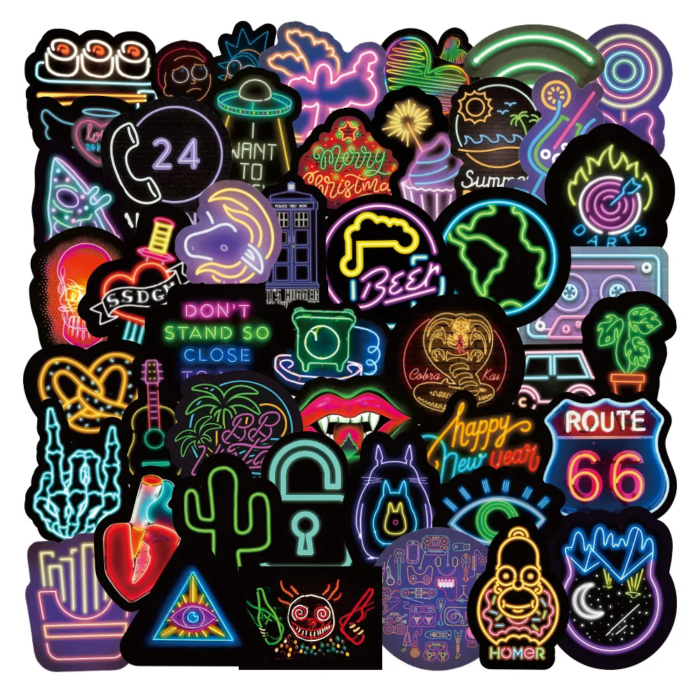 

10/30/50pcs Cool Neon Graffiti Water Cup DIY Motorcycle Travel Luggage Phone Guitar Refrigerator Laptop Fun Kids Sticker Decals