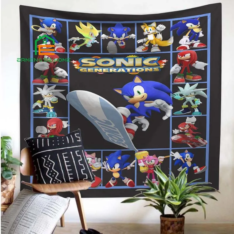 

3D Anime Sonic Printed Flannel Tapestry Cartoon Wall Hanging Anime Style Wall Tapestries Sonic Wall Art Decor