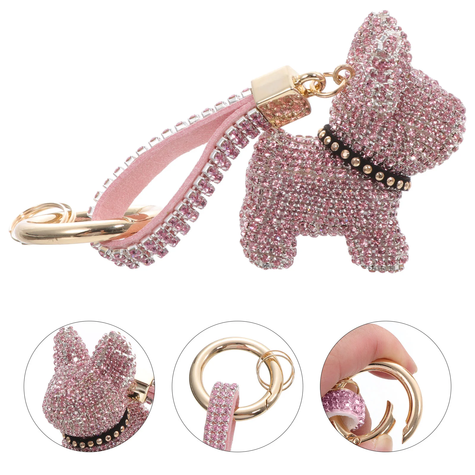 

French Bulldog Keychain Pitbull Diamond Bag Decoration Hanging Pendant Girl Elegant Trendy Purse Ring