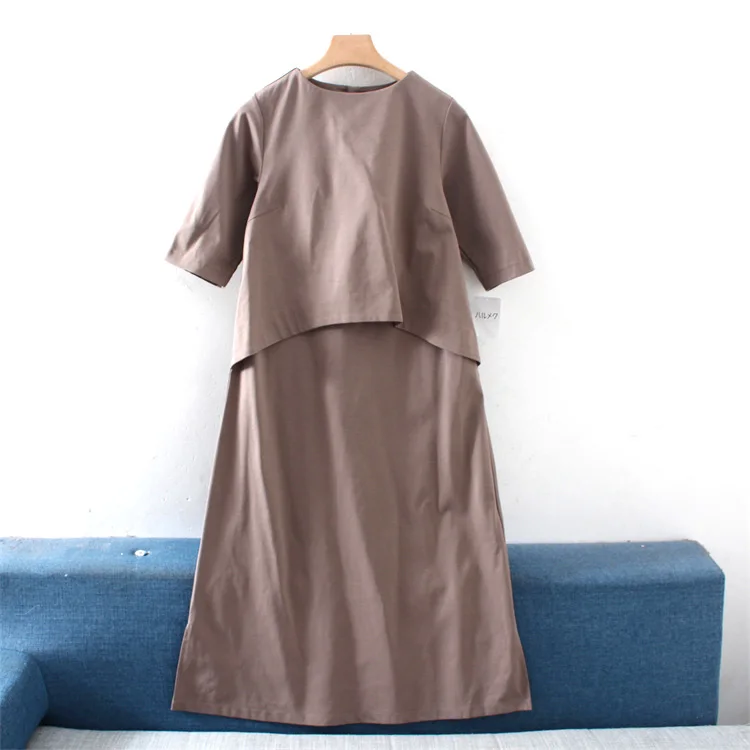 

SuperAen 2022 Summer New Solid Back Button O Neck Loose Slim A-LINE Casual Mid-Calf Dress for Women