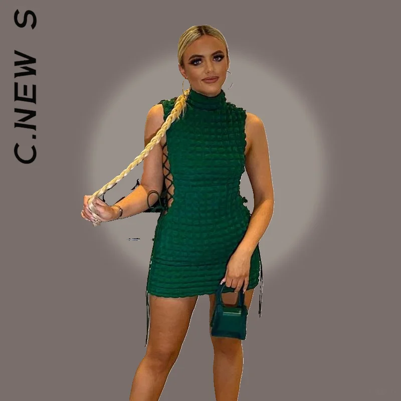 Женское многослойное платье в клетку с высоким воротником Y2K |