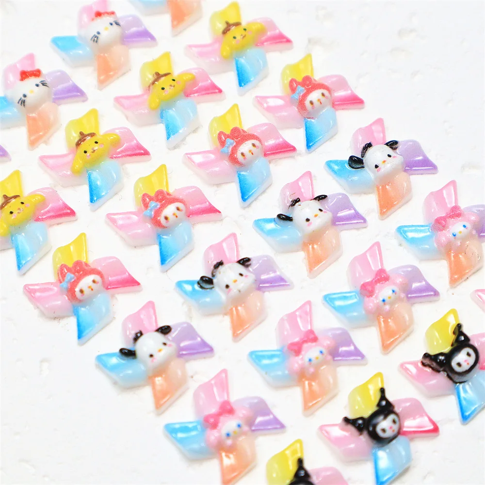 

10pcs Luminous Rainbow Windmill Design Nail Art Cartoon Charms Colorful Resin Kawaii Nail Decorations Press on Nails Rhinestones