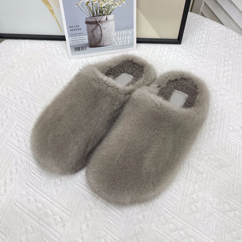 Зимняя женская обувь роскошные норковые тапочки Muller модные плюшевые мягкие и