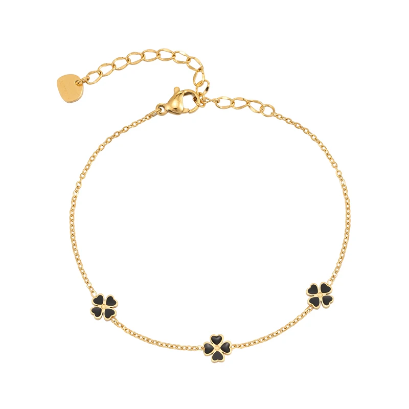 

Женский браслет из нержавеющей стали, изысканный браслет с 4 черными цветами длиной 15 см + 5 см, ювелирные изделия высокого качества