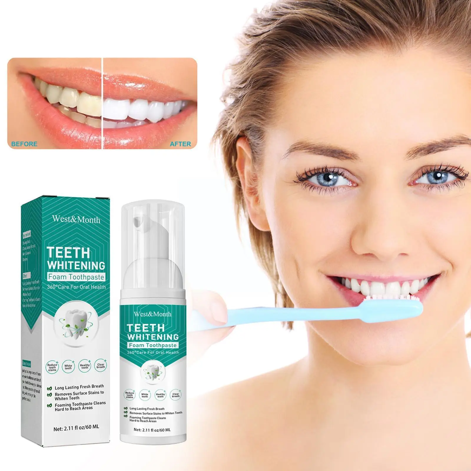

Зубная паста, отбеливающая пена, натуральный мусс для мытья рта, зубная паста, инструмент для отбеливания зубов и дыхания, 60 мл, гигиена L4R3