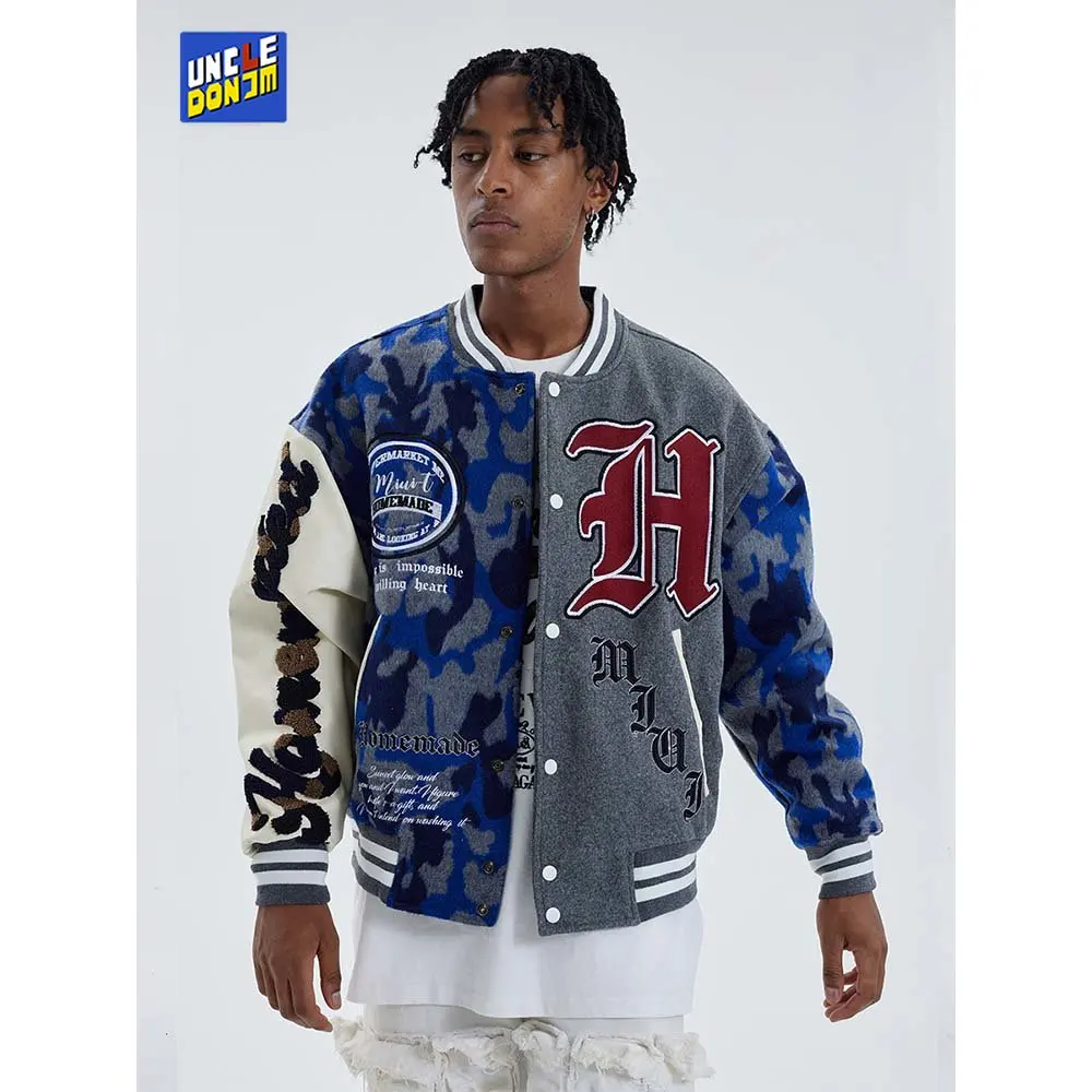 

Colour Block Camouflage Varsity Jacket Men Coat Men Winter Motorcycle Jacket Y2k Designer Jackets For Men