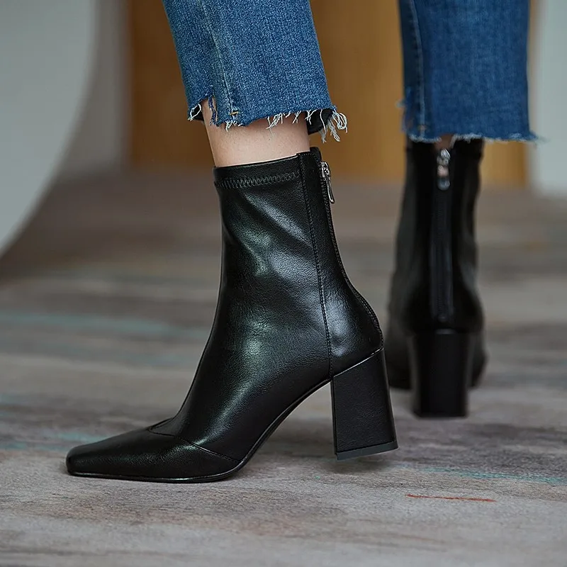 High Quality 2022 New Women Boots Fashion Modern Boots Mid-calf High Heel Woman Shoes Spring Autumn Casual Boots Female Shoes