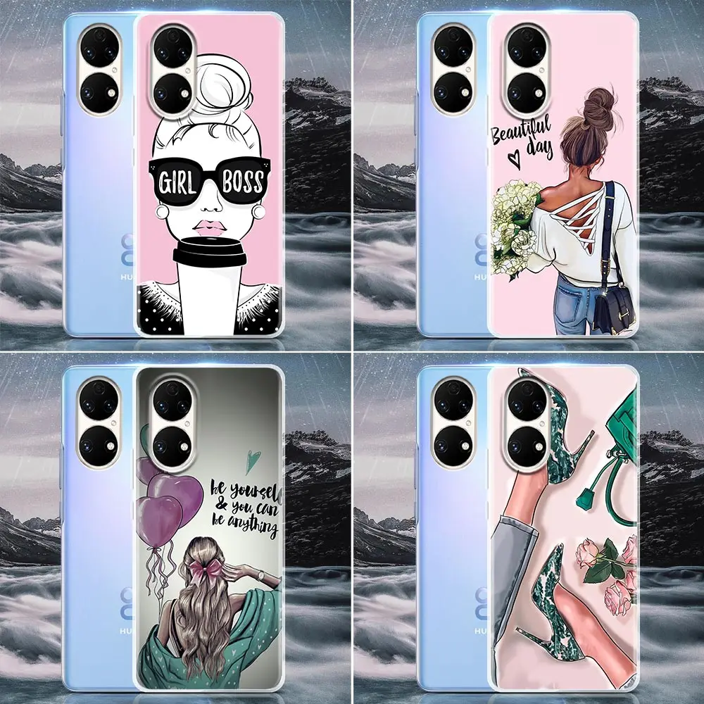 

Clear Phone Case for Huawei P20 Pro P30 P40 Pro Plus Lite P50 P Smart Z 2019 Case Soft Cover Girl Boss Summer Legs Travel Relax