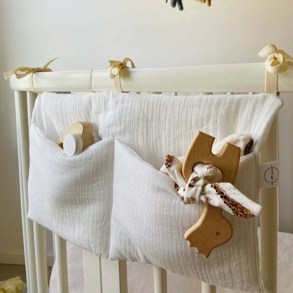 

Baby Bed Hanging Storage Bags Cotton Newborn Crib Organizer Toy Diaper Pocket for Crib Bedding Set Accessories Nappy Store Bags