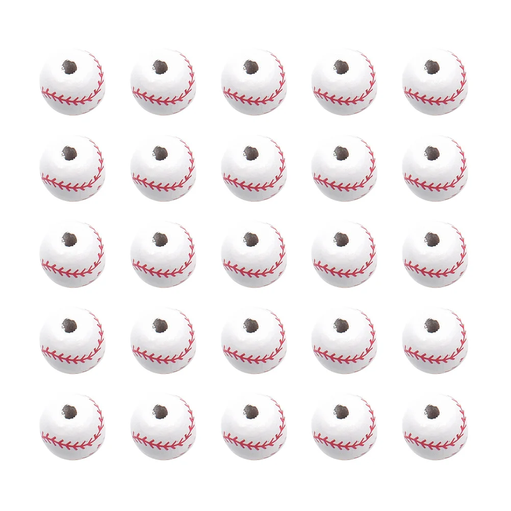 

50Pcs DIY Necklace Baseball Beads Bracelet Making Loose Beads DIY Wooden Beads