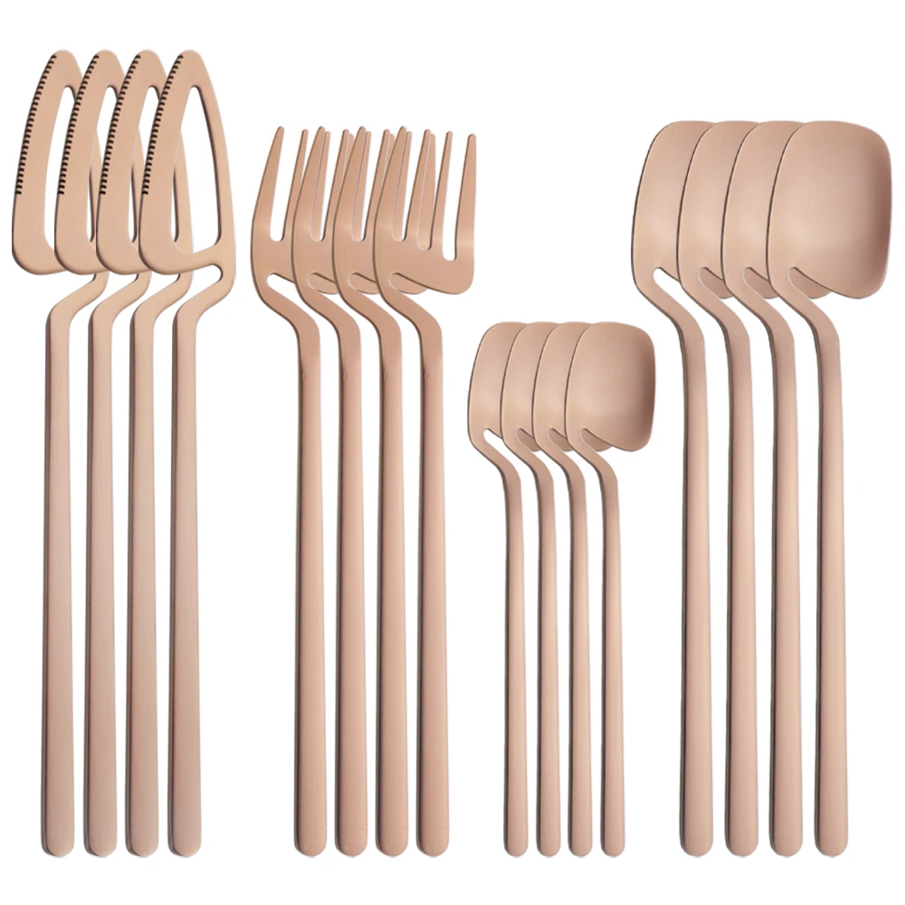 

16 шт. розовый креативный столовый набор Матовая посуда из нержавеющей стали нож, вилки чайная ложка столовые приборы кухонный набор столовы...